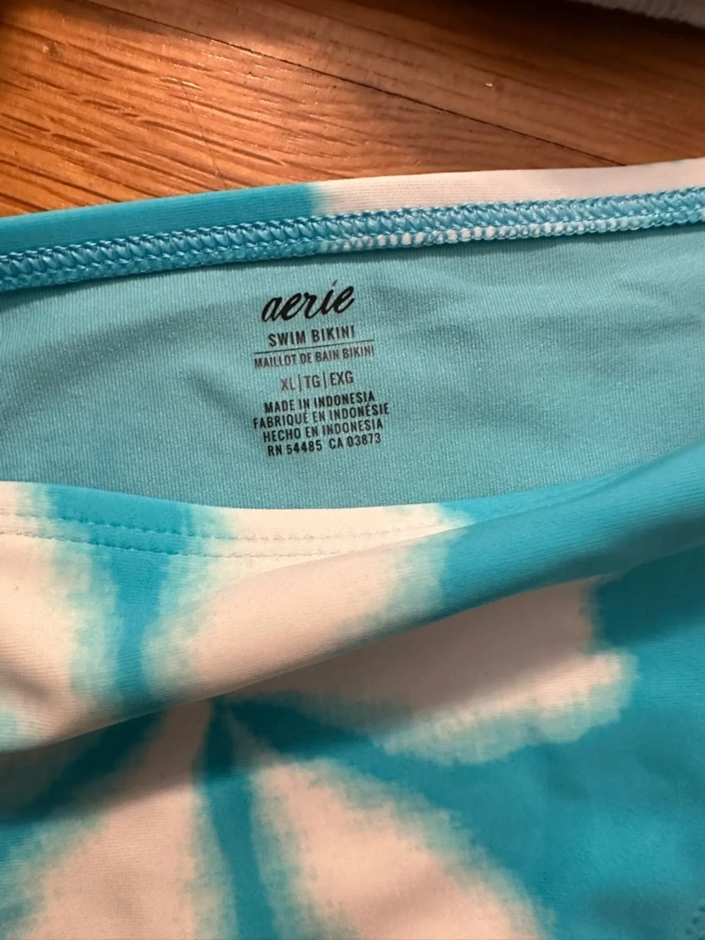 aerie‎ White Ruffle Strap Bikini Top with Blue Tie-Dye Bottoms